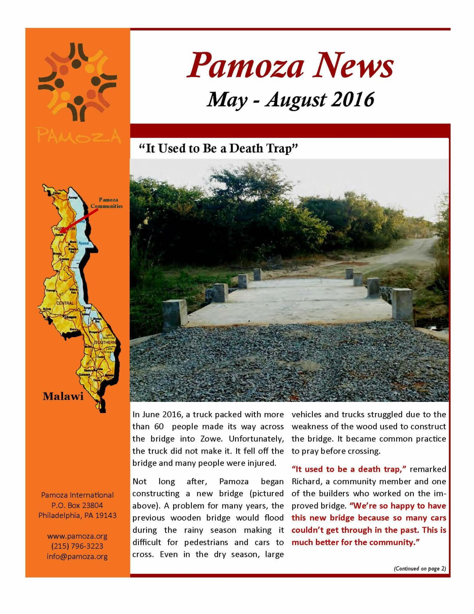 Pamoza News - May through August 2016